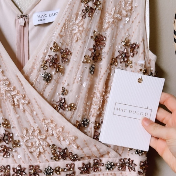 NWT Mac Duggal 93575 Embellished Wrap Over Cap Sleeve A-Line Gown Blush Size 18 - Picture 5 of 16